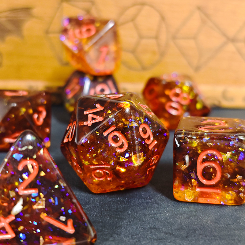 Tablet Accessories Kit - Set Dadu Polihedral Resin Konfeti Oranye